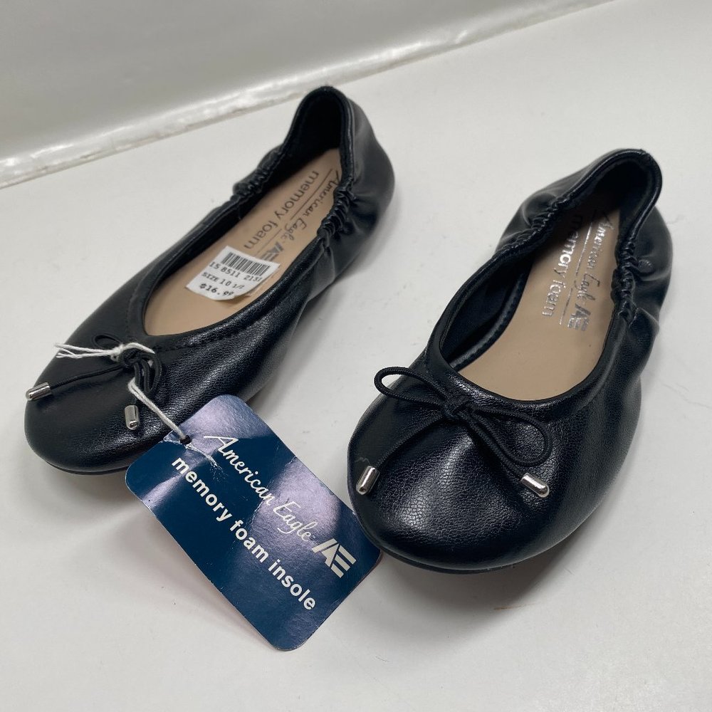 American Eagle ballet flats black shoes youth girls memory foam size 10.5